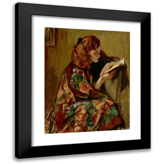 Magnus Enckell 12x14 Black Modern Framed Museum Art Print Titled - Girl Reading (1921 - 1922)