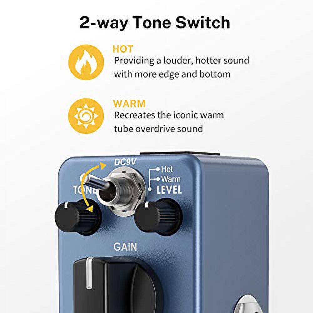 Donner Overdrive Guitar Effect Pedal, Blues Drive Vintage Overdrive Warm/Hot Modes True Bypass