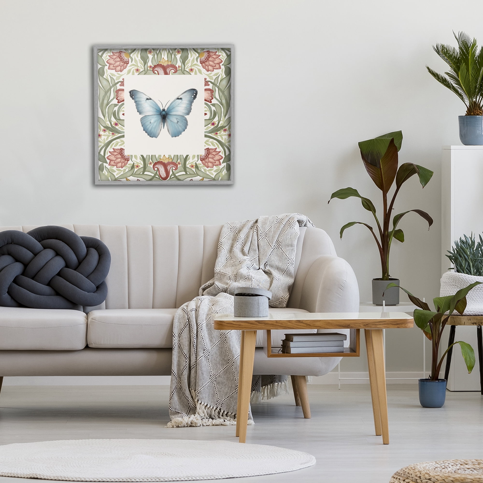 Stupell Industries Baroque Butterfly Vintage Flowers Gray Framed Giclee Art, design by Elizabeth Medley
