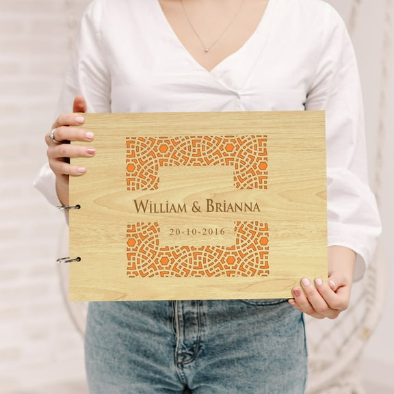 Darling Souvenir Personalized Engraved Laser Cut Wedding Guest Book Wooden Cover Sign-in Book Registry Guestbook Scrapbook-69