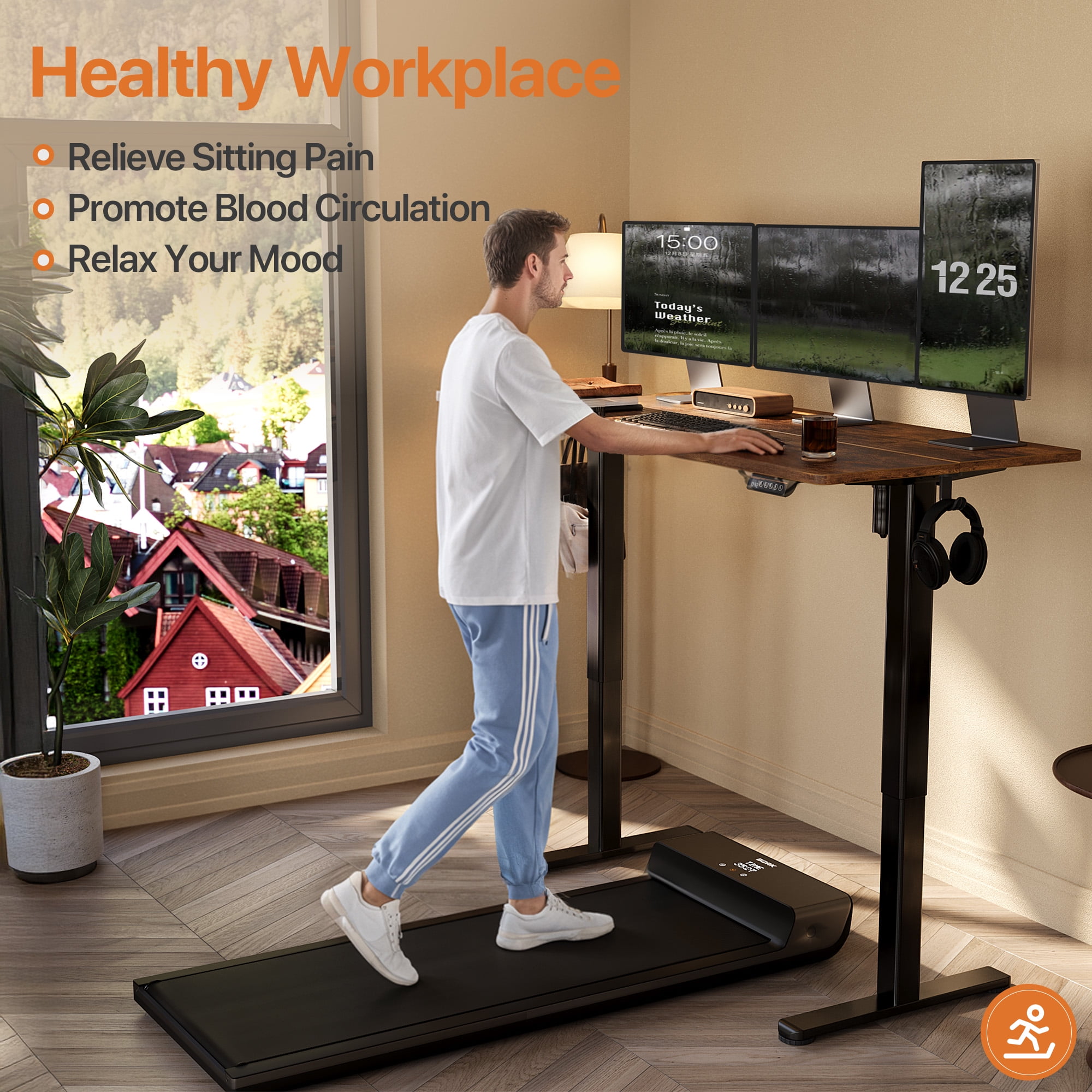 Innovar Electric Standing Desk, Small Stand up Desks,Computer Motorized Study Rising Desk W/Memory Preset Office Height Adjustable Height Sit-Stand Desk for Teens & Adults,40x24 inches,Brown