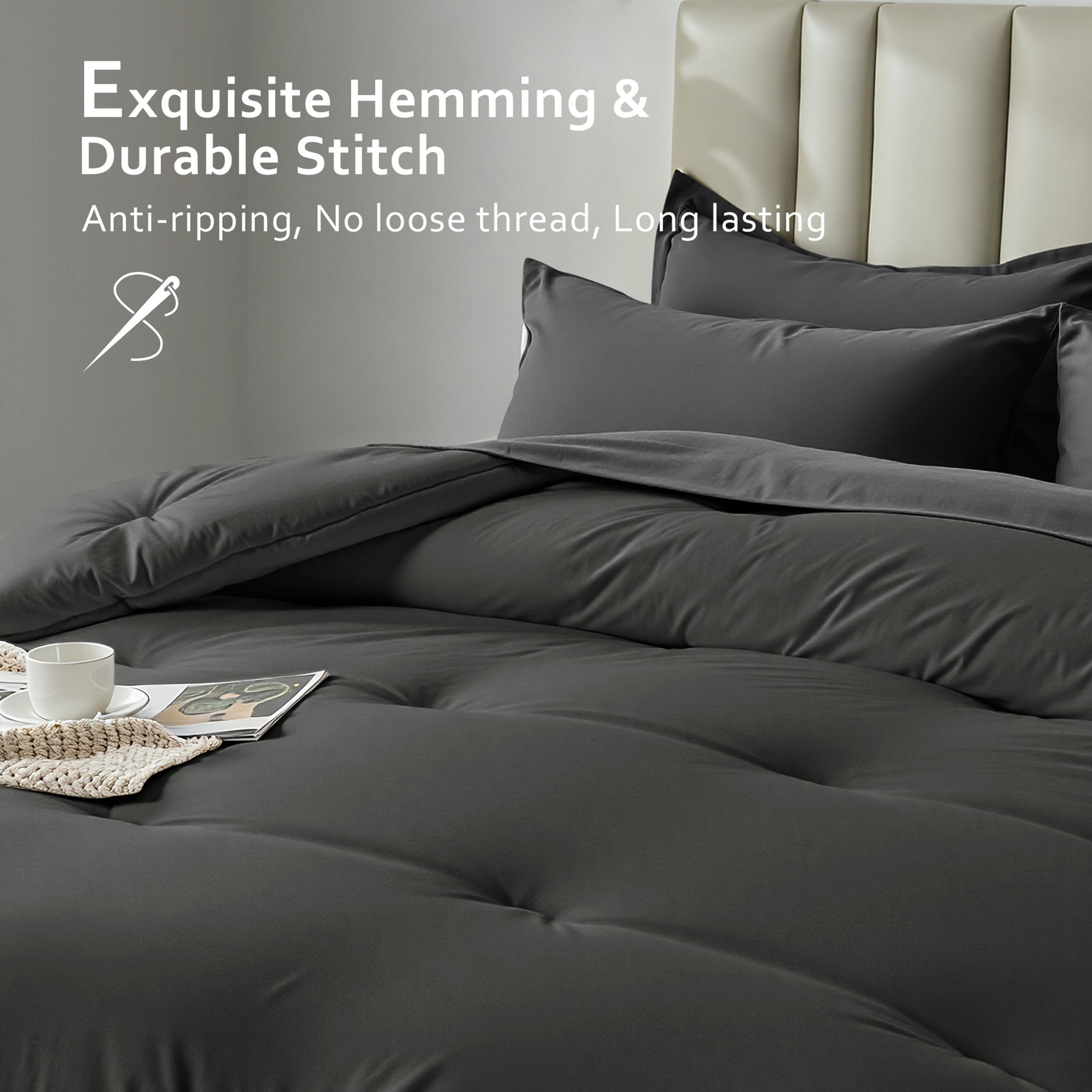 Dhole 7-Piece Bed Sheet Set - Full Size Comforter, Pillowcases & Sheet Collection for Cozy Bedding Comfort Gray