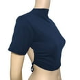 thumbnail image 3 of ZQGJB Women's Backless Tie Back Short Sleeve T Shirt Club Crop Tops Basic Solid Color Athletic Workout Tee Shirts Navy M, 3 of 6