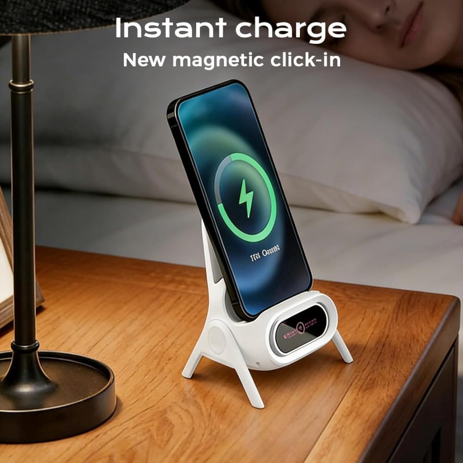 Mini Chair Wireless Fast Charger Multifunctional Phone Holder, 2026 New Wireless Fast Charger Phone Stand with Speaker, Charging Station Amplifier Mobile Phones Holder Stand (White)