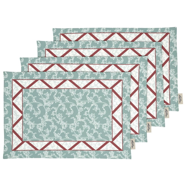 Vargottam Placemats- Placemat For Dining Table, Set Of 4- Printed & Reversible CottonNapkin-IndoorPlacematsFor Home & Kitchen Dining Table- Asian Batik (Teal Blue)
