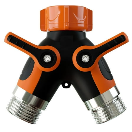 Rongsi 2 way hose splitter, Hose Splitter, Two Way Garden Hose Splitter, High Flow Spigot Faucet Bib Adapter, Solid Double Y Shut Off Valve for Outdoor Gardening Hoses, Orange