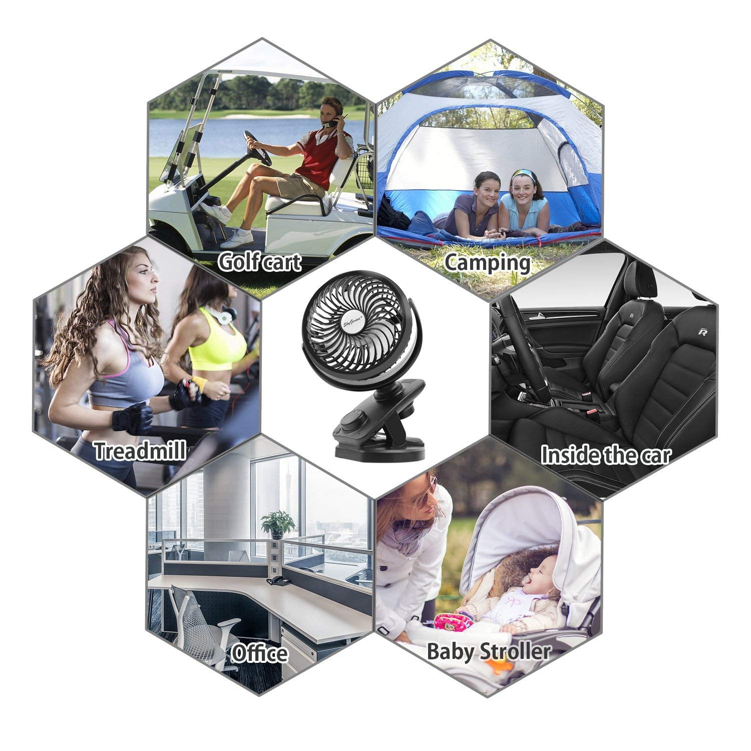 SkyGenius Portable Mini Fan Battery Operated Clip on Desk Fan USB Rechargeable