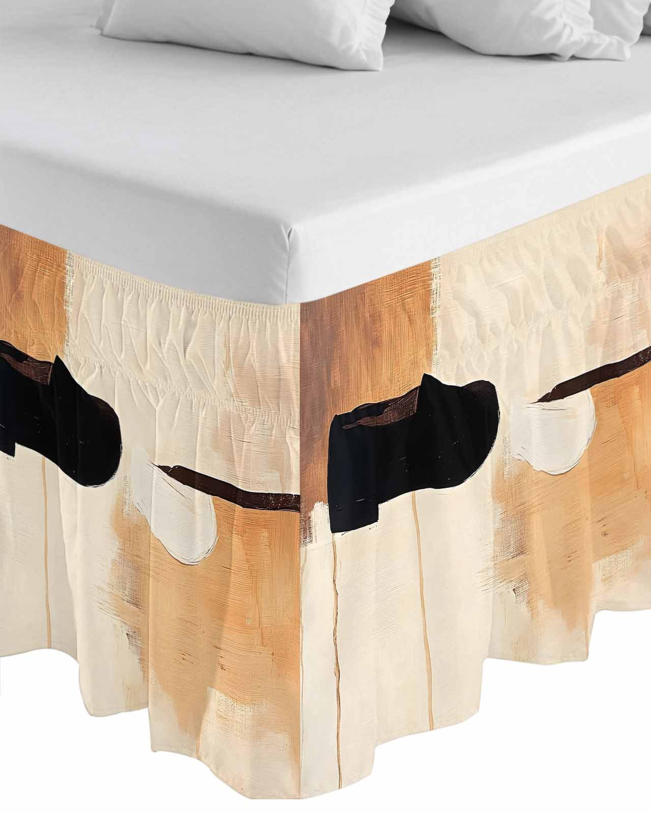 Beige Black Ruffle Bed Skirt California King Size Abstract Art Mottled Graffiti Color Block Modern Adjustable Elastic Dust Bed Skirts Wrap Around Bedskirt Wrinkle Free Easy Fit with 18 Inch Drop
