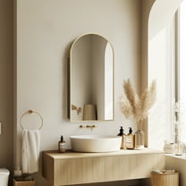 Arched Medicine Cabinet with Mirror,Bathroom Mirrors for Over Sink with Storage,Wall Mounted Medicine Cabinet with 2 Power Outlets Charging Station,Adjustable Shelf, 20X34 Inch,Gold