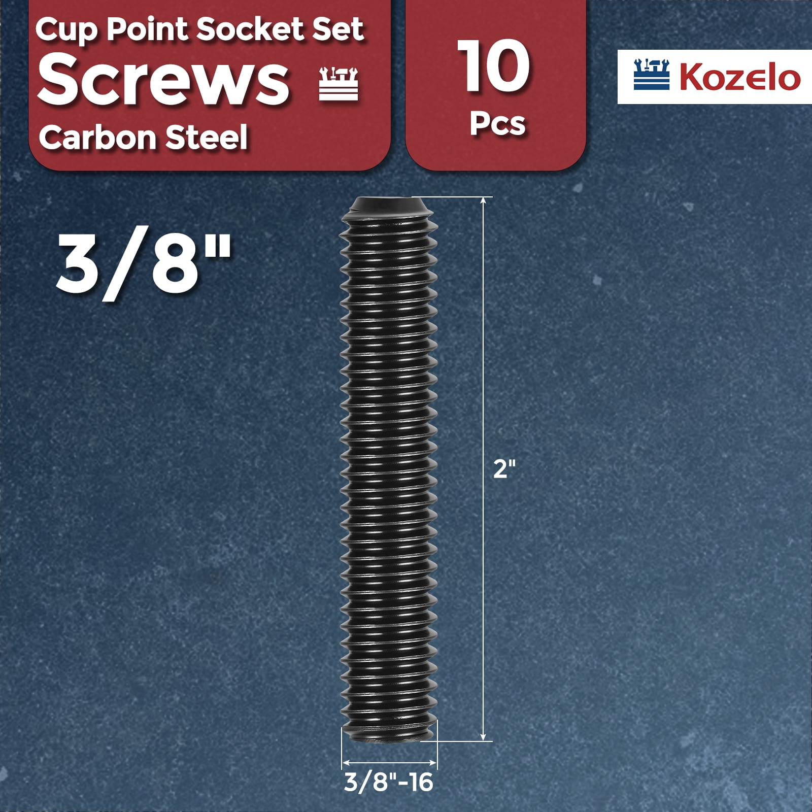 Uxcell 10Pcs Cup Point Socket Set Screws - [3/8"-16x2"] Carbon Steel - Black Oxide Finish Hex Socket Grub Set Screws with Hex Key Wrench for Door Handles, Knobs & Light Fixtures