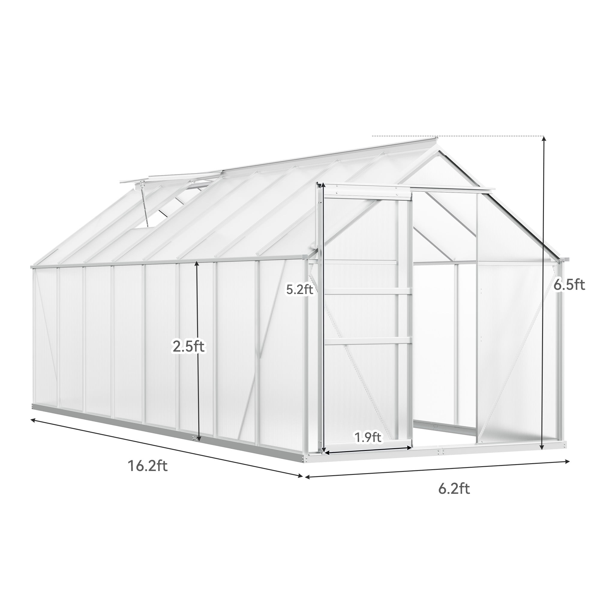 Uforic 16x6FT Polycarbonate Garden Shelter Spacious Durable Garden Shelters Outdoor Aluminum Plant Houses with Sliding Entries Ventilation Opening Superior Walk-in Plant Enclosure for Garden