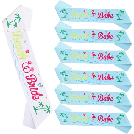 Serencatcher 7Pcs Beach Bachelorette Sash, Beach Bride Sash for Beach Bachelorette Party Favors Tropical Beach Theme Party Decorations Beach Babe Sash Luau Hawaiian Flamingo Party Supplies