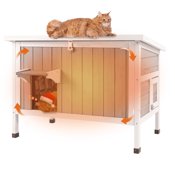 Gowoodhut Cat House Insulated Wooden Cat Shelter for Outdoor with Escape Door, Gray