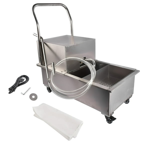 NEWZQ 55L Large Capacity Commercial Deep Fryer Oil Filter, High Efficiency Mobile Fry Oil Filtration System Truck - US Standard 110V 370W