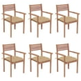 thumbnail image 1 of vidaXL Stackable Garden Chairs with Cushions 6 pcs Solid Teak Wood, 1 of 5