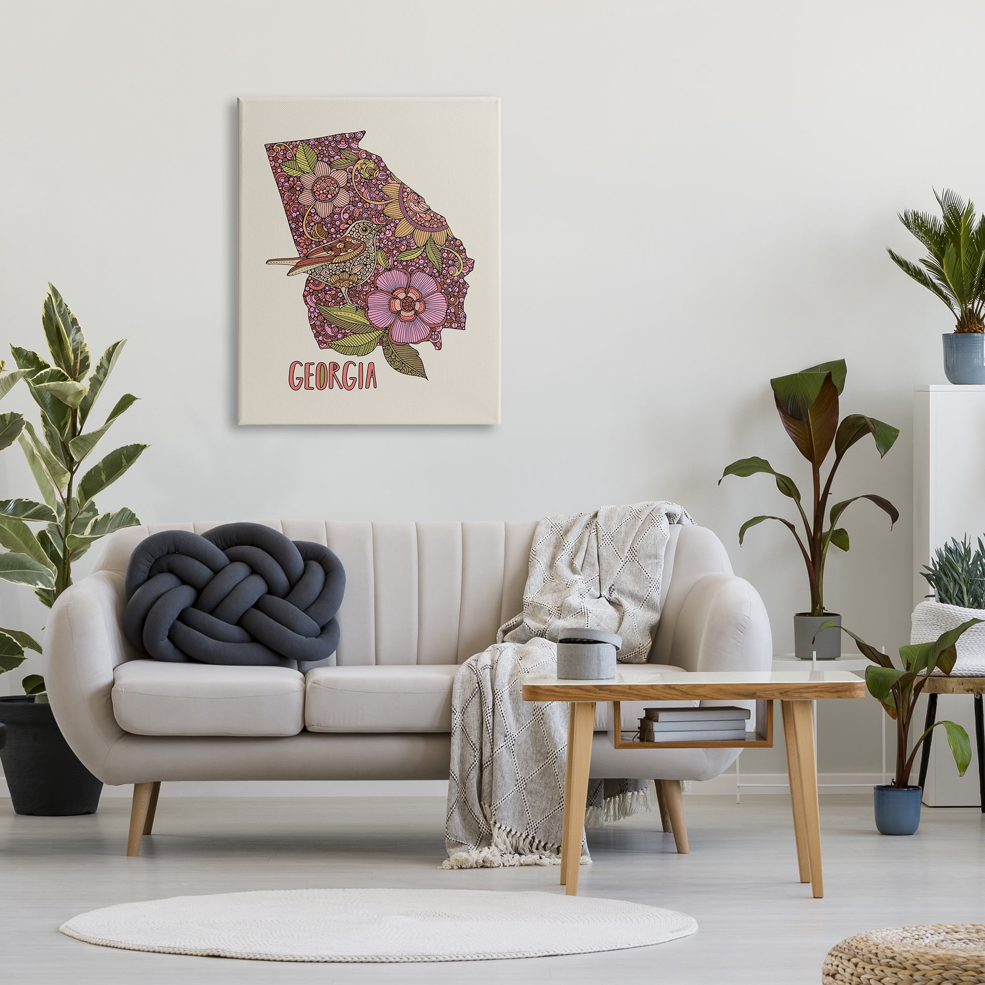 Stupell Industries Intricate Georgia State Bird & Flower Detailed Floral Design Graphic Art Gallery Wrapped Canvas Print Wall Art, Design by Valentina Harper