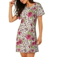 thumbnail image 2 of Yiaed Rose Mix Leopard 4 Print Women's Loose-Fit Short Sleeve Nightgown, Soft and Comfortable Sleep Dress for Relaxation and Sleepwear, 2 of 6
