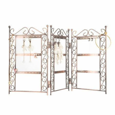 Pro Space Foldable Jewelry Hanger Organizer 3-Panel Display Stand Necklace Earring Bracelet Chains Metal Ornament Holder