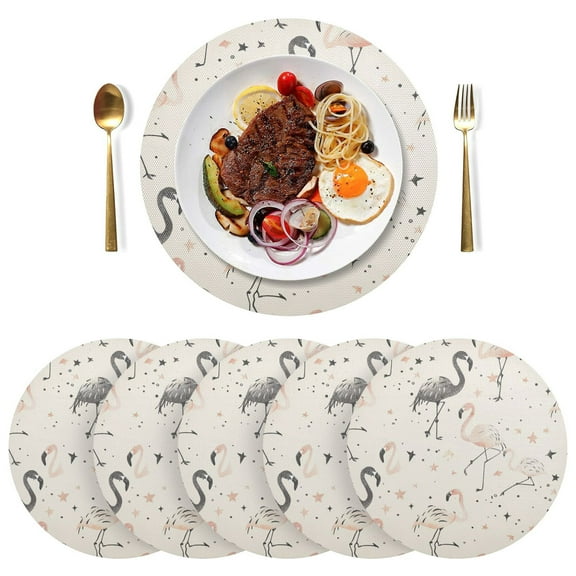 Flamingo Black and Pink Black Round Placemats Plate Mats 15 Inch Non-Slip Heat Resistant Washable PVC Set Indoor for Kitchen Dining Table 1PC