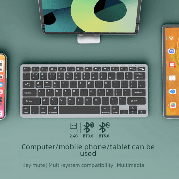 Juego de teclado y ratón inalámbricos de 2,4 g con base de tijera para ordenador portátil de oficina, juego de teclado y ratón silenciosos con Bluetooth