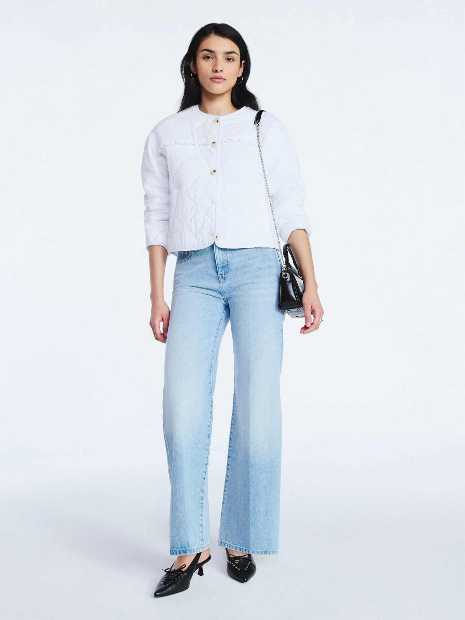 Scoop Women's Cotton Eyelet Jacket with Puff Sleeves, Sizes XS-XXL