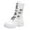 White, variant on Womens Mid Calf Motorcycle Riding Combat Boots Punk Studded Buckles Leather Chunky Platform Tall Boots with Side Zipper Black Size 6.5