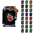 thumbnail image 1 of Mardi Gras Hauts à Manches Longues pour Femmes 2026 Mode Denim Patchwork Col à Revers Chandail en Molleton Graphique, 1 of 2