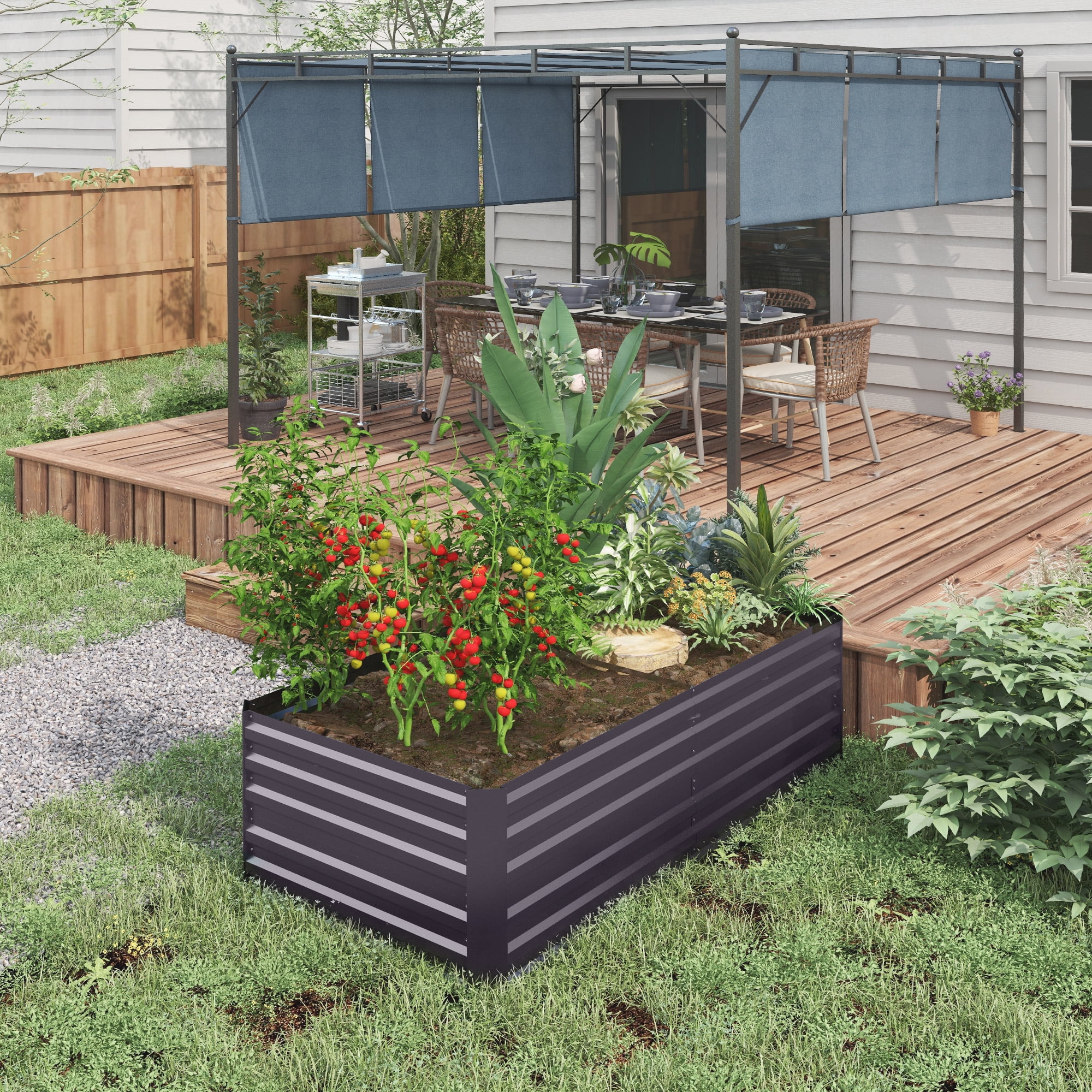 Galvanized Raised Garden Bed Kit, Large and Tall Metal Planter Box for Vegetables, Flowers and Herbs, Reinforced, 6' x 3' x 2', Dark Gray