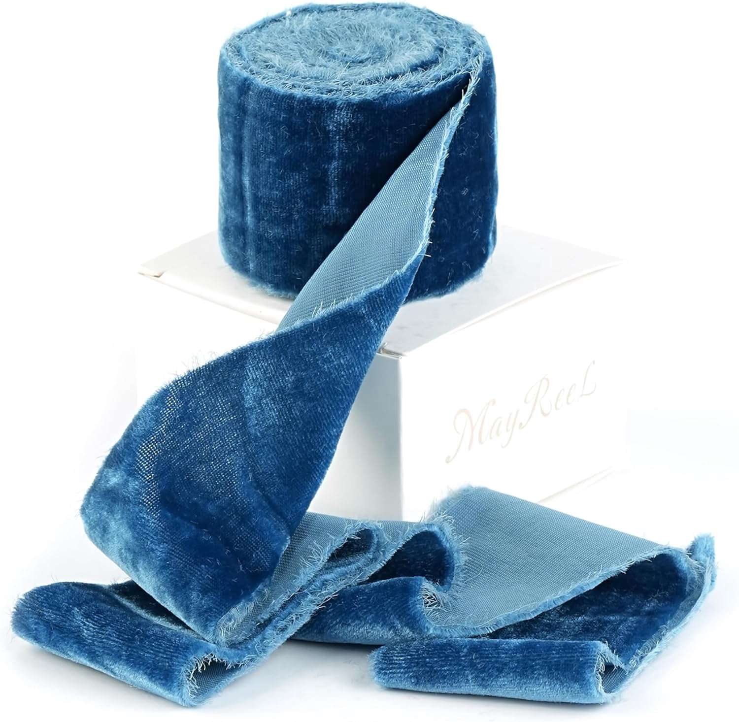 2 Inch Blue Velvet Ribbon Hand Torn Navy Blue Silk Frayed Edge for Bridal Bouquets Invitations Wedding Vow Books Gift Baskets Hair Bows 3 Yards