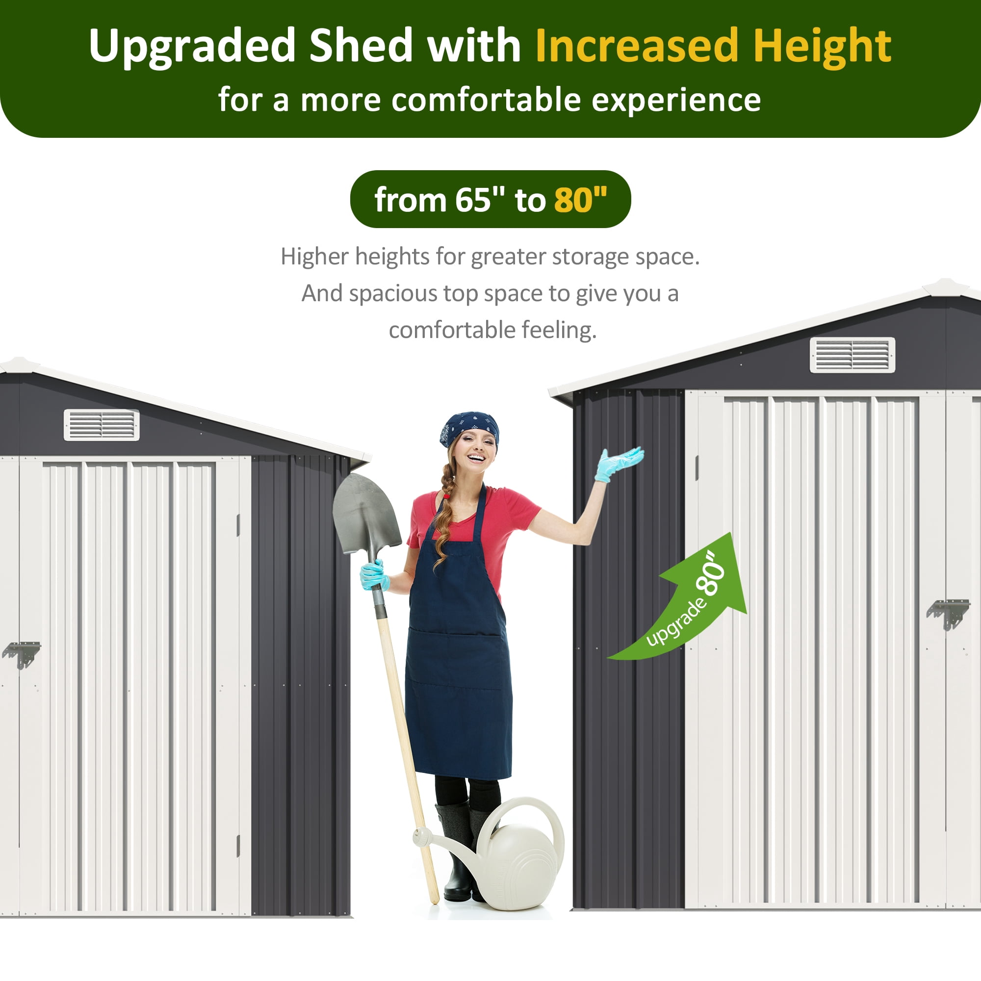 POLAHAKU 8'x12' Outdoor Metal Shed with Upgraded Frame Structure, Lockable Doors & Waterproof Design, Spacious Steel Storage Shed for Backyard, Patio, Lawn & Garden