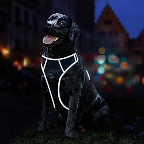 ThinkPet No Pull Harness Breathable Sport Harness with Handle-Dog Harnesses Reflective Adjustable for Medium Large Dogs,Back/Front Clip for Easy Control M Black