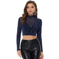 thumbnail image 1 of INSPIRE CHIC Haut Court de Fête à Col Montant en Maille Transparente Étoiles pour Femmes Bleu Foncé TG, 1 of 4