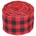 thumbnail image 1 of Christmas Wired Edge Plaid Ribbon 5m for Home DIY Gift Wrapping Crafts Black Red, 1 of 5