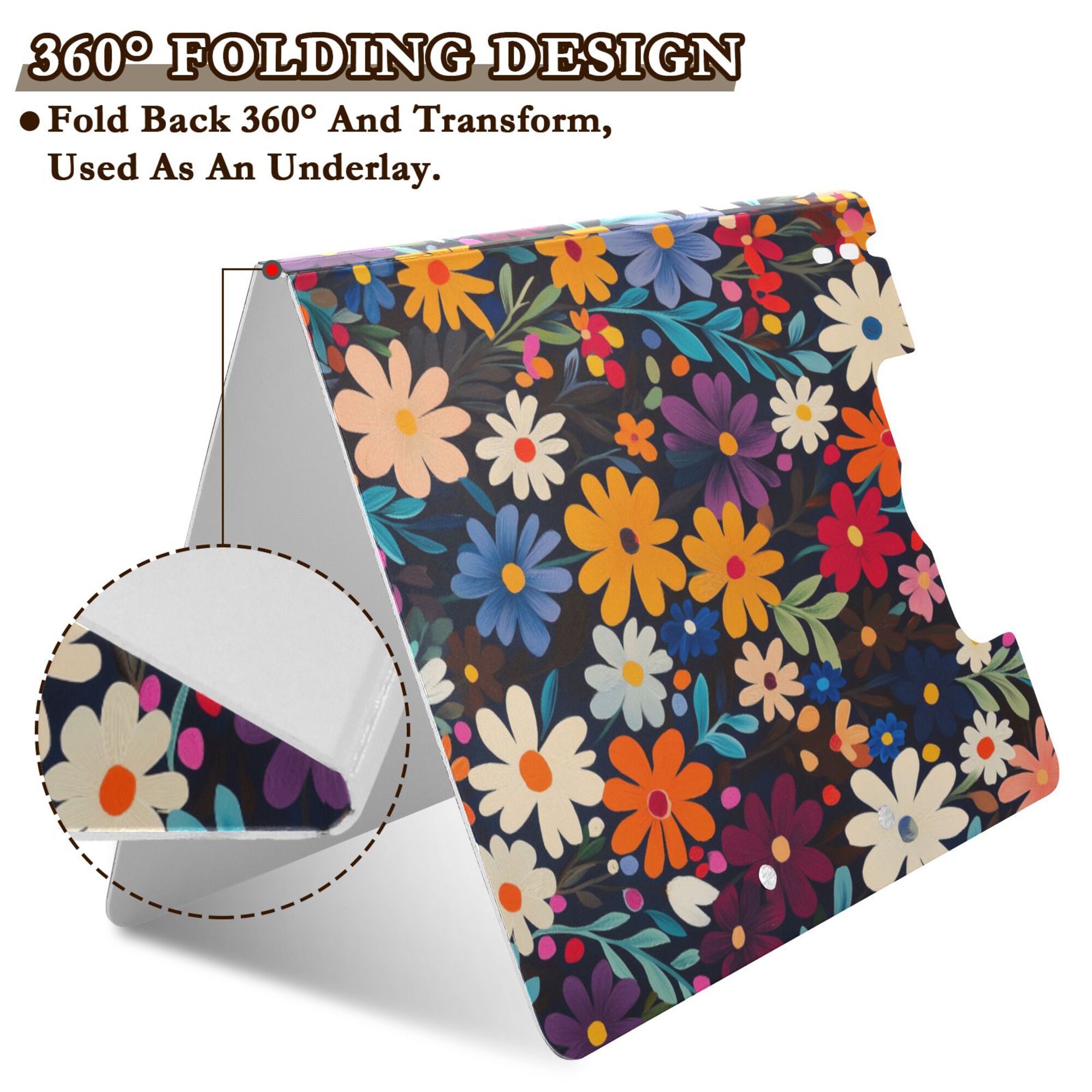 FORMRS A4 Clipboard Folder with Pen Holder Horizontal Foldable School Office Binder, Bright Colorful Flowers Pattern