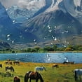 thumbnail image 5 of Chilfamy  Scenery Shower Curtain, Animal Farm with Horses in The Vast Combe with Mountains Desert Art Photograph, Cloth Fabric Bathroom Decor Set with Hooks White, 5 of 7