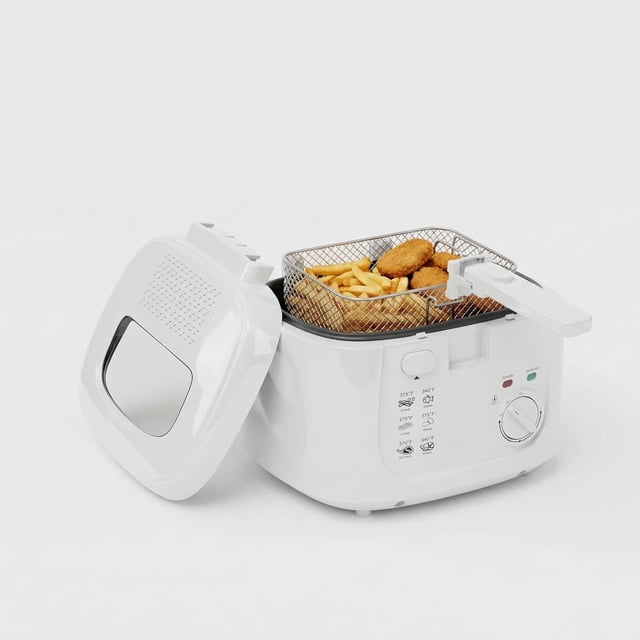 1500W Electric Deep Fryer with Adjustable Temperature Control, 2.5L Non-Stick Basket & Viewing Window, Removable Lid for Easy Cleaning, Dishwasher Safe, One-Touch Switch, White
