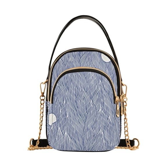 Navy Blue Wave Pattern Women's Crossbody Handbags Leather Crossbody Bags Fanny Pack Chest Bag for Travel