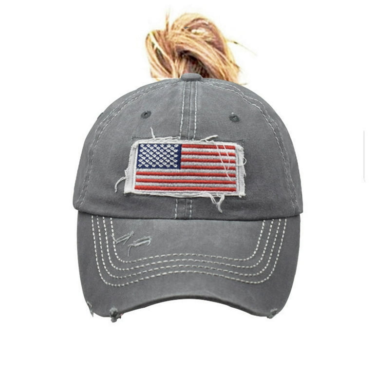 Sksloeg Hats for Men and Women American-Flag Baseball-Cap Embroidery -  Washed Adjustable Usa Dad Hat for Women,Gray 