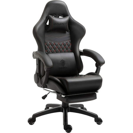 Dowinx Gaming Chair Office Chair, Vintage Computer Chair Massage PU Leather Gamer Chairs with Footrest Black