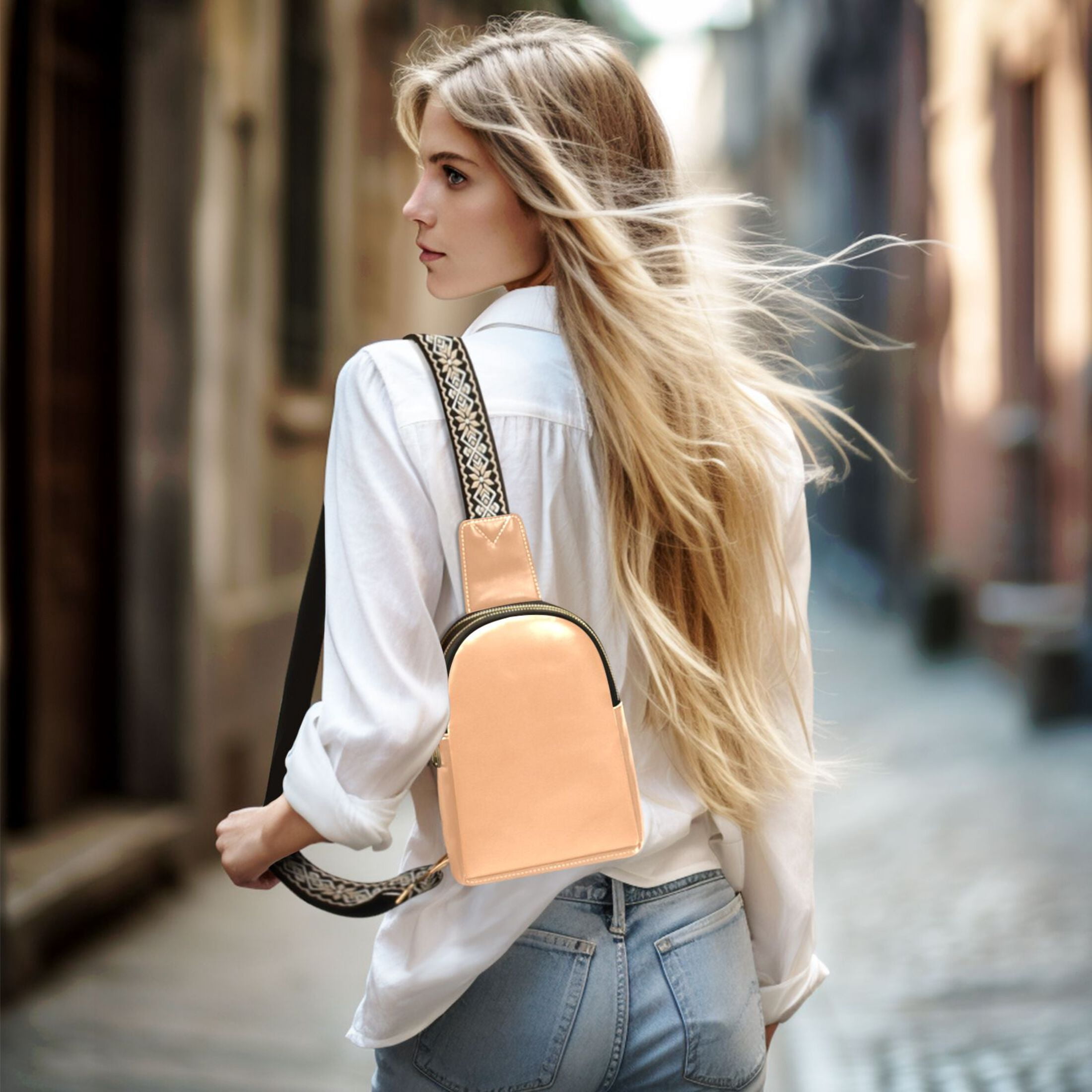 joogoo Light Orange Sling Backpack Crossbody Shoulder Bags Waist Packs Chest Bag