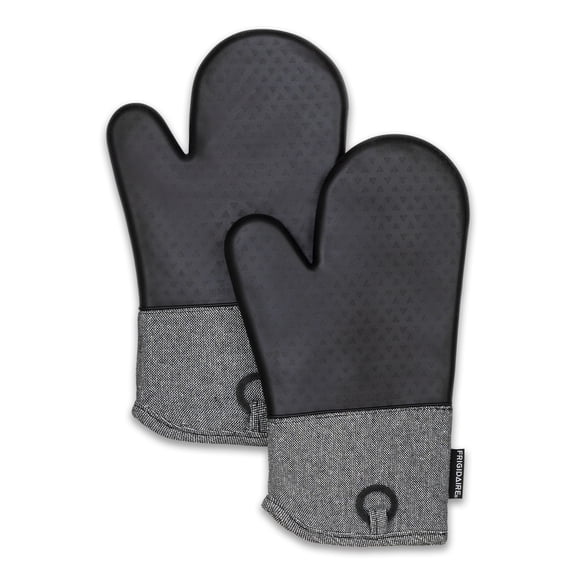 Black Heat Resistant Thick Soft Quilted Lining Kitchen Oven Glove Mitts With Silicone
