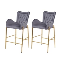 28.75inch Counter Height Bar Stools Set of 2, Bar Height Arm Chairs, Velvet Fabric Stools with Golden Legs and Footrests,Gray
