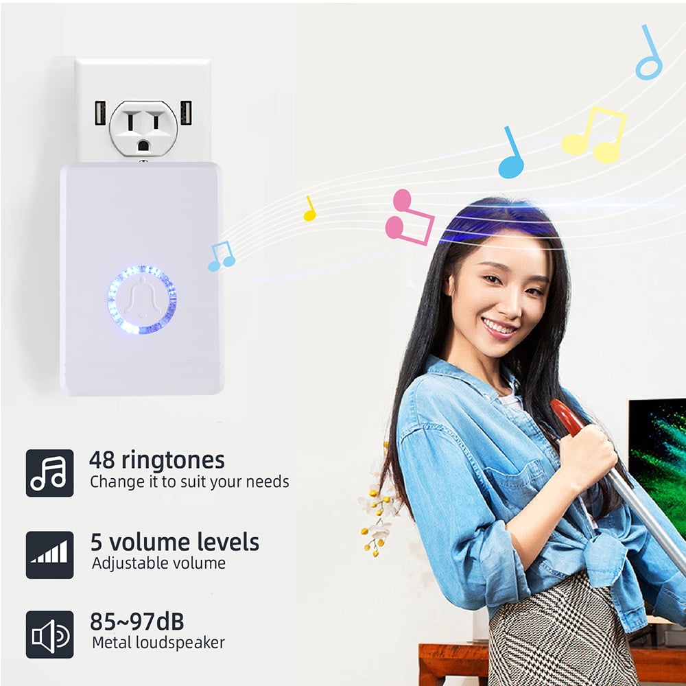 GREENCYCLE 3 Set Wireless Doorbell Door Open Chime, 1312ft Long Range, Adjustable Volume 48 Chimes with LED Flash Door Chime, IP 66 Waterproof Doorbell Button for Home Classroom Office Business