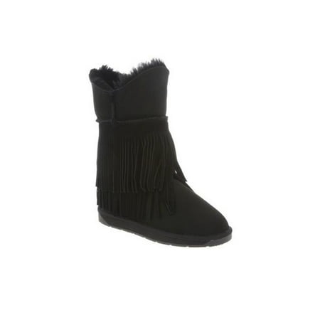 rj fuzzies sheepskin rjs-122-black-6 ladies fringe boot, black - size 6