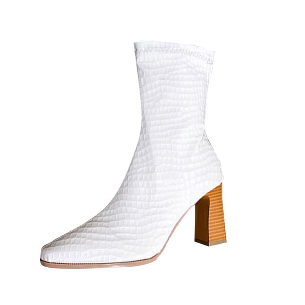 NECHOLOGY Botas Mujer Zapatos Botines mujer Botas de tacón grueso de cabeza cuadrada de otoño e invierno con cremallera en la parte trasera botas grandes de tacón cómodas y mujer (White, 7.50)