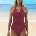 thumbnail image 2 of WAYUTE Womens Swimsuits One Piece Solid Color Tummy Control Triangle Bathing Suits Backless Fashion Slim Fit Comfortable Swimwear, 2 of 6