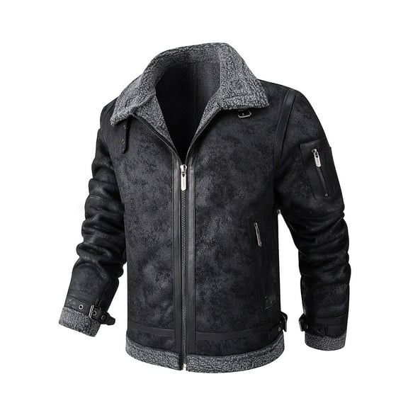 Maoxin Men Leather Jacket Men Pocket Zipper Integrated Leather Add Velvet Thickening Leather Jacket Loose Coat Leather Jacket Plus Size Black XL