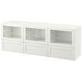 thumbnail image 1 of Ikea TV bench with doors and drawers, Hanviken, Sindvik white clear glass 14382.26178.1010, 1 of 1