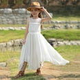 thumbnail image 6 of LIIPEE Girls Sleeveless Long Dress Kids Summer Solid Color Lace Ruffle Flowy A Line Party Gown Dresses With Asymmetrical Hem,9-10 Years, 6 of 7