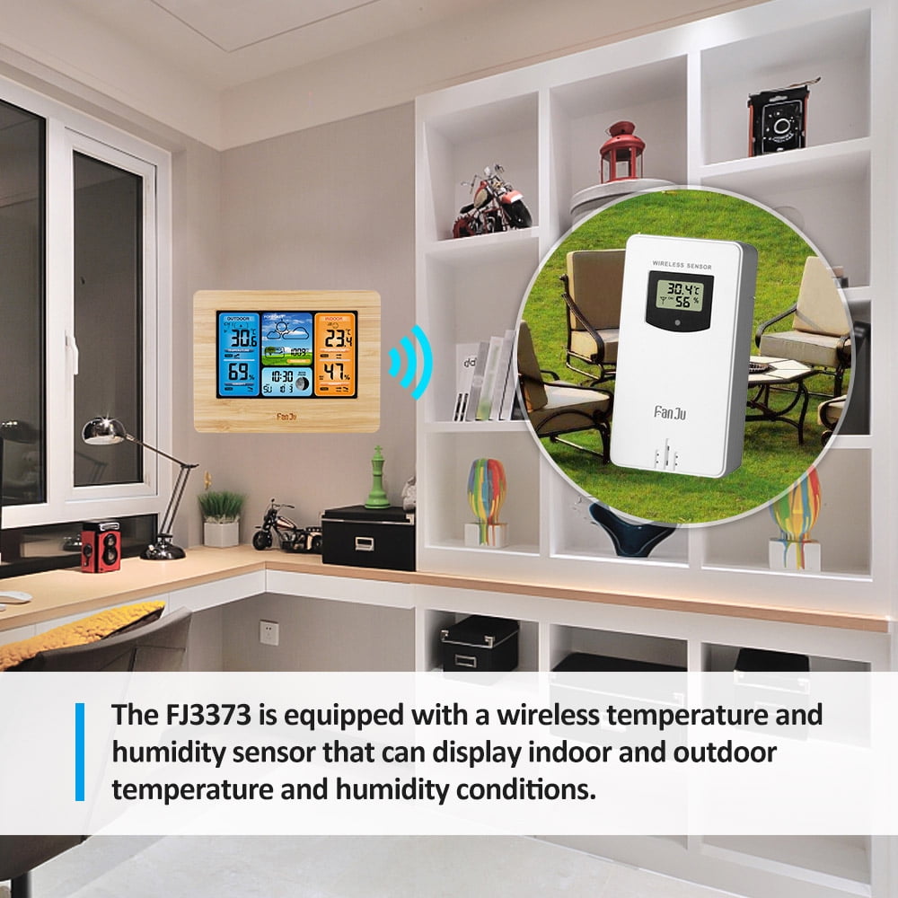 USB Power Cord Digital Weather Station LCD Alarm Clock with Outdoor Sensor for Home and Office Use